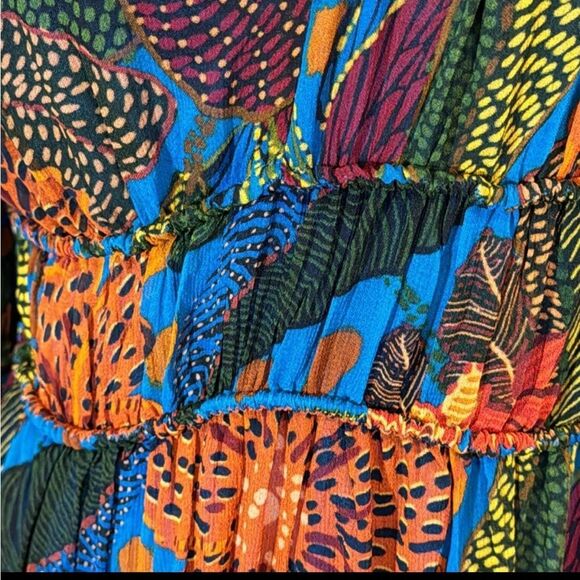 FARM Rio Green and Orange Wrap Dress with V-Neck - Picture 9 of 12